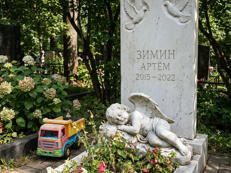Спящий ангелочек на детском памятнике в Волгограде