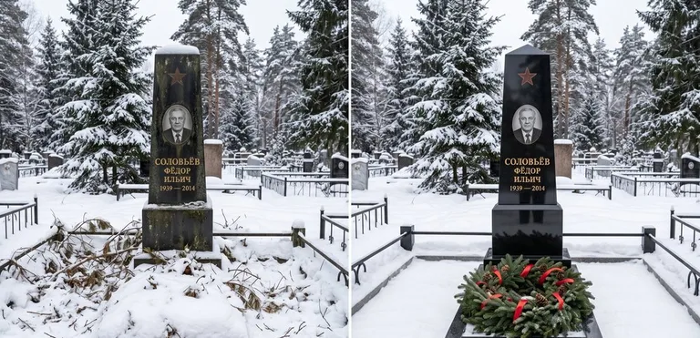 Уборка старого памятника до и после в Волгограде