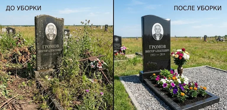 Уборка участка с обелиском до и после в Волгограде