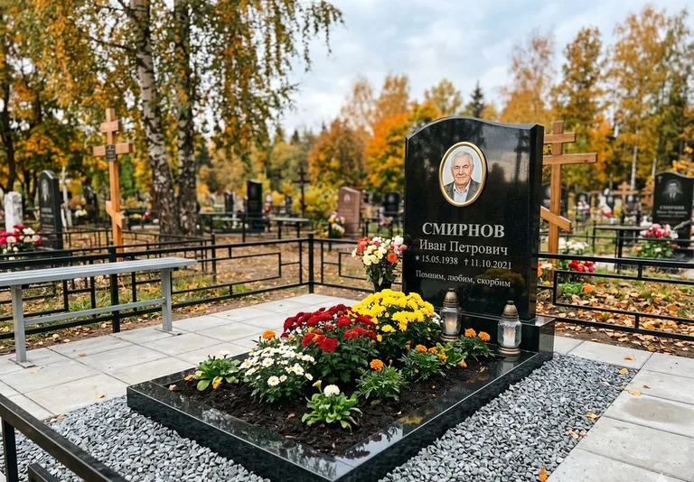 Ухоженная могила после уборки и мойки памятника в Волгограде