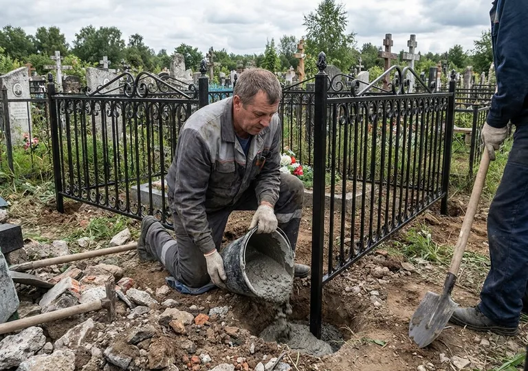 Установка ограды бетонированием ножек в грунт в Волгограде