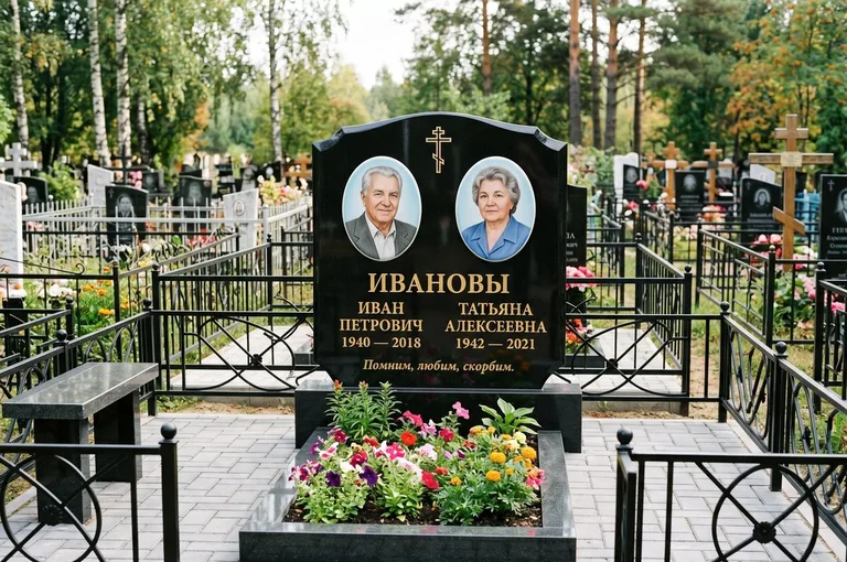 Двойной памятник с оградой и благоустройством в Волгограде
