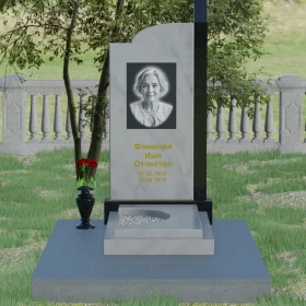 Гранитный вертикальный памятник с мемориальным комплексом - П009