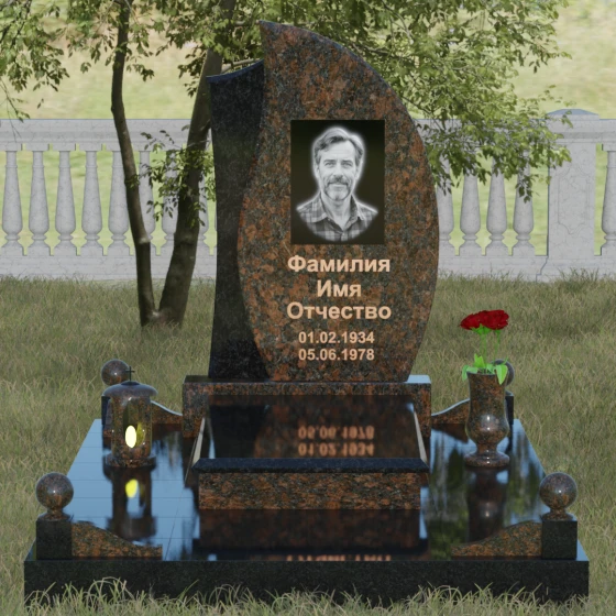 Стела-лепесток с фактурной вставкой, гранит Дымовский, вид 2