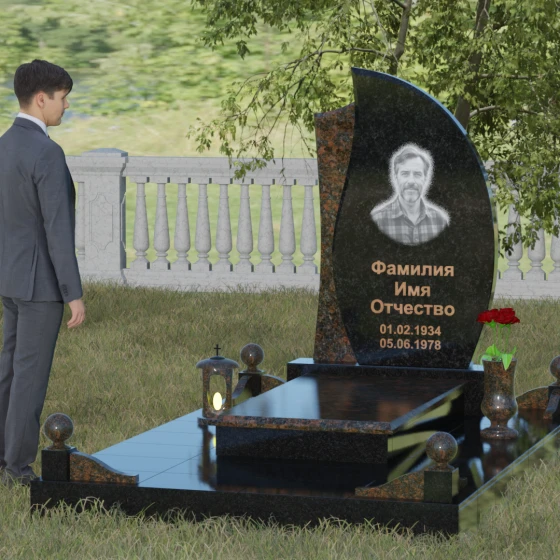 Стела-лепесток с фактурной вставкой, гранит Габбро-диабаз, вид 4
