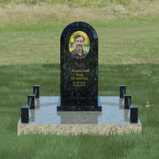 Гранитный памятник-арка с овальной нишей, гранит Блю Перл, вид 2
