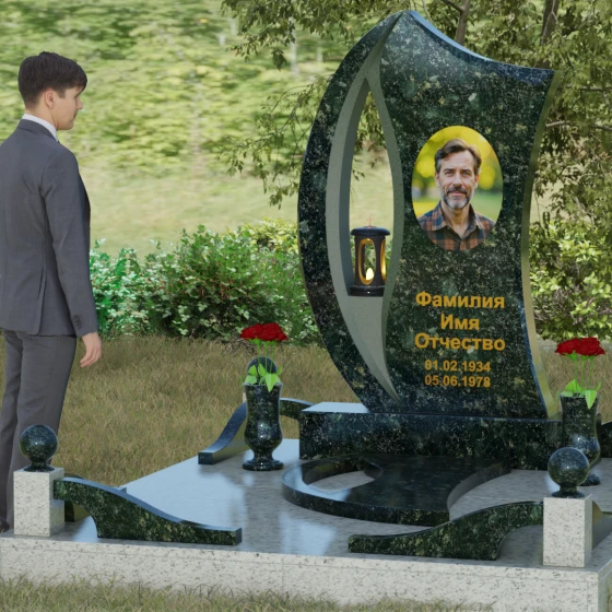 Гранитный памятник с каплевидным отверстием, гранит Балтик грин, вид 4