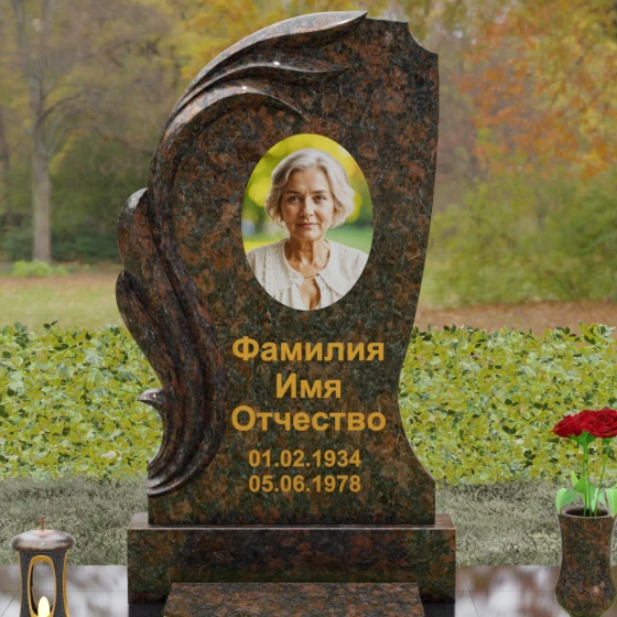 Гранитный памятник с барельефом крыла и птицы, гранит Дымовский