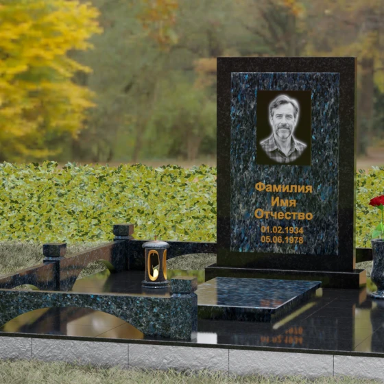 Вертикальный памятник из Гранита с порталом, гранит Блю Перл, вид 4