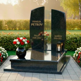 Элитный вертикальный католический памятник гранит-стекло - ПН237