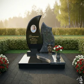 Вертикальный православный комбинированный памятник с крестом - ПН241