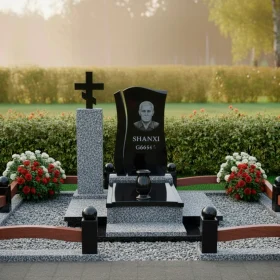 Элитный православный памятник из гранита и стекла - ПН428