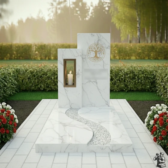 Мемориал с Древом Жизни и нишей для лампады, мрамор Тассос