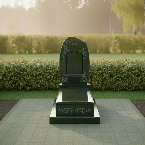 Православное надгробие с резными узорами, гранит Балтик грин