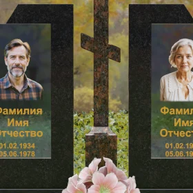 Гранитный памятник со стеклом для двоих - П246