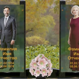 Вертикальный Гранитный памятник со стеклом - П253