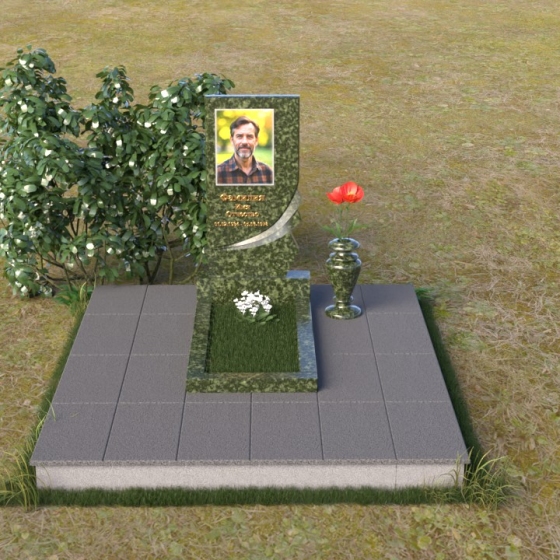 Памятник с волнистым верхом и фаской, гранит Балтик грин, вид 3