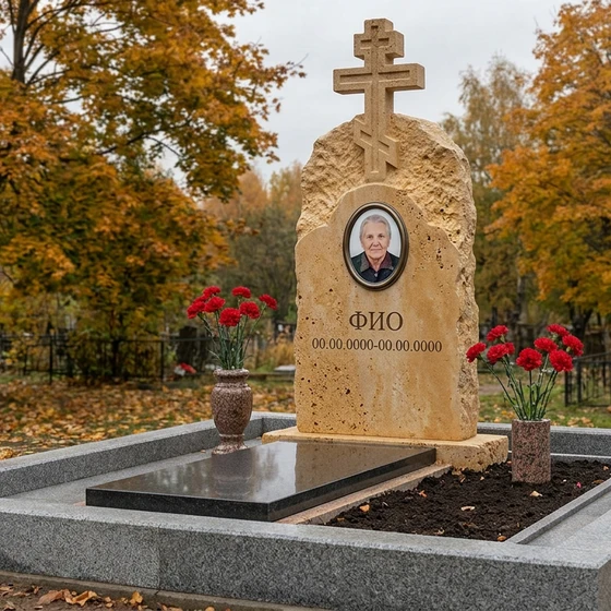 Известняковый памятник в форме скалы с крестом