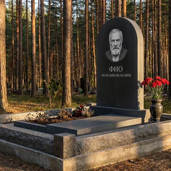 Памятник из тёмного базальта с арочным верхом