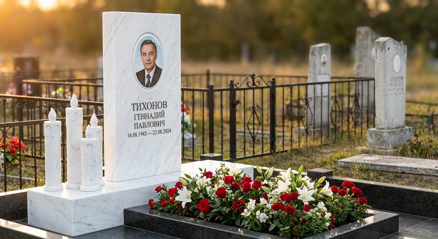 Пример дизайна: Памятник с тремя свечами из белого мрамора