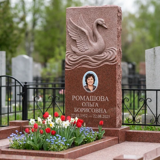 Памятник с лебедем и волнами из лезниковского гранита