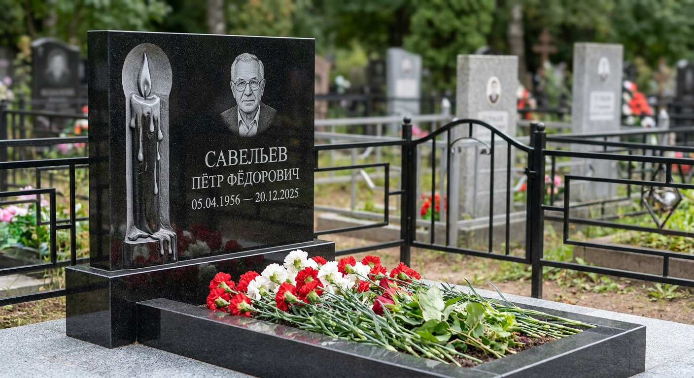 Пример дизайна: Памятник с горящей свечой из габбро-диабаза с восковыми подтёками