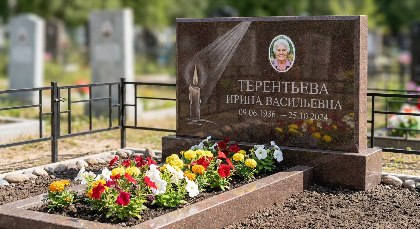 Пример дизайна: Памятник с лучом света и свечой из дымовского гранита с портретом