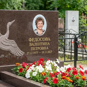 Памятник с журавлиным клином из дымовского гранита с портретом