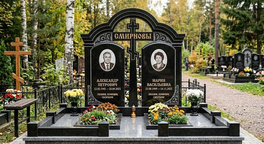 simmetrichnoe-oformlenie-dvoynogo-nadgrobiya