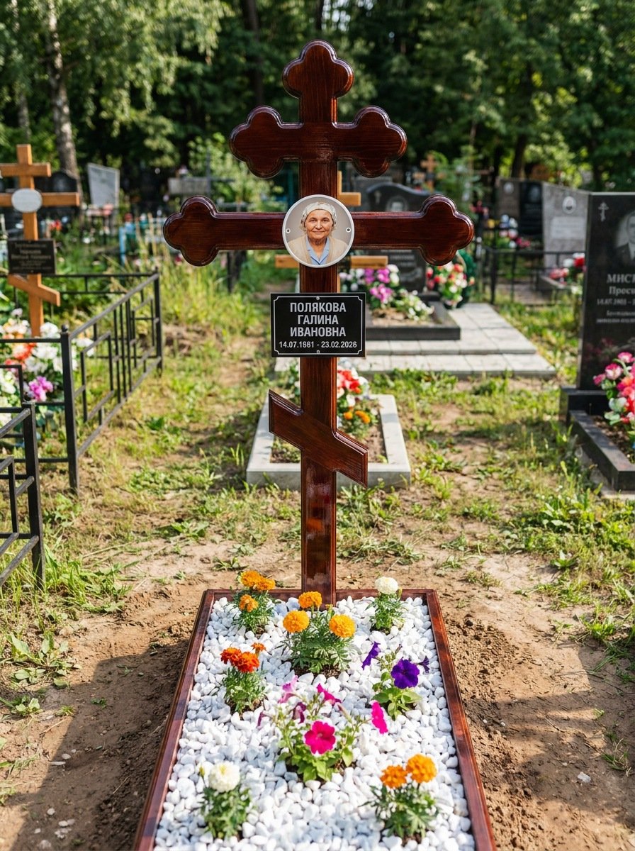 Портрет на памятнике в Волгограде — Цветной портрет на овале 130×180 мм — на деревянный крест